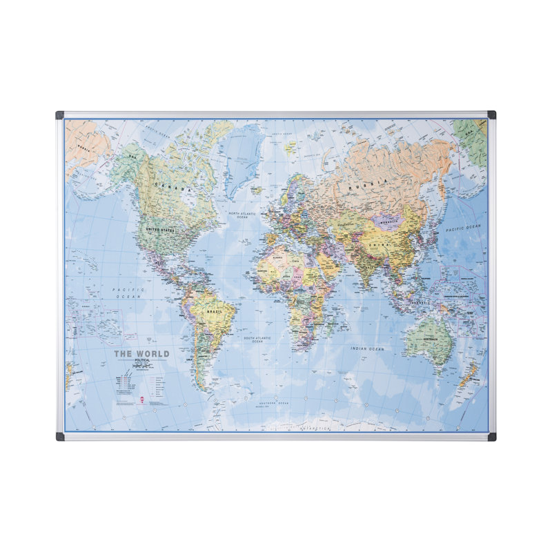 Bi-Office whiteboard magnetic world map 120 x 90cm