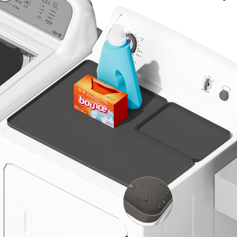 Dryer Top Protector Mat With Lint Trap Hole Cut Out Set, 26" X 18" Silicone Dryer Top Protector Mat Non-Slip Waterproof Laundry Dryer Cover(Dark Grey)