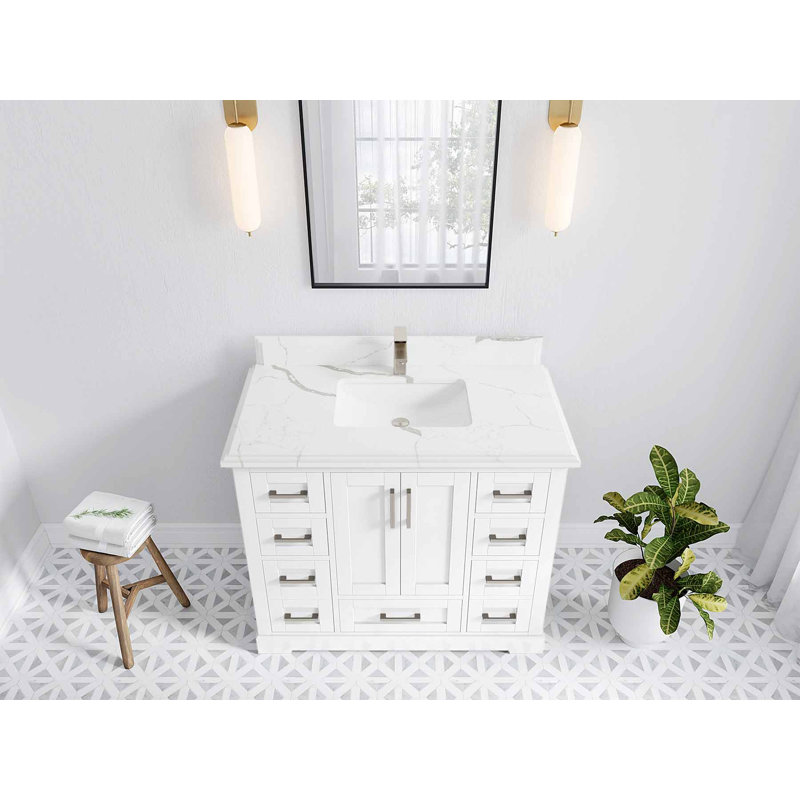 Ensemble de meuble-lavabo simple 36 po, Calacatta Laza, Blanc, 42"