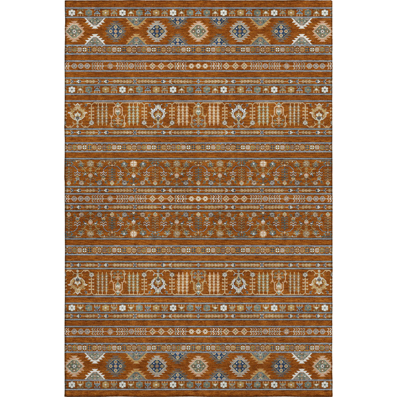 Premium Machine Washable Mayfield AMF2244 Navajo Rug, Paprika, 9' x 12'