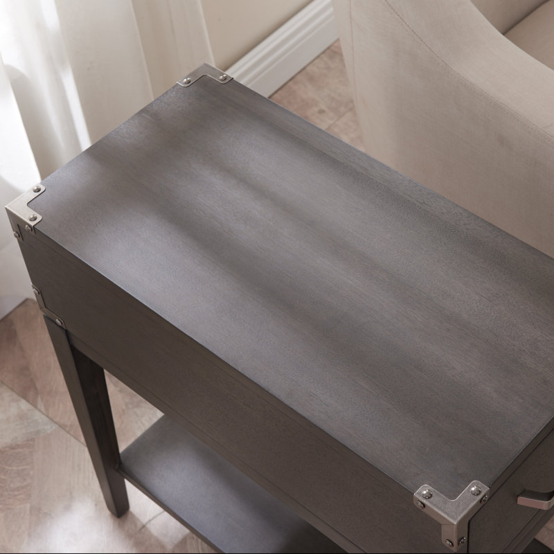 Anthracite and Pewter Rectangular Side Table with Drawer and Shelf