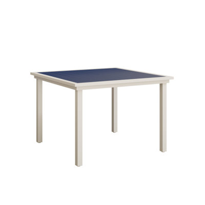 Table de salle à manger carrée en aluminium bleu pacifique avec base blanche matte de 44 po Berlin Gardens Vida