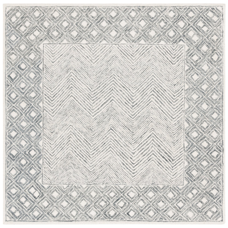 Kestyn Hand Tufted Wool/Cotton Chevron Rug in Gray/Ivory, Square 6'