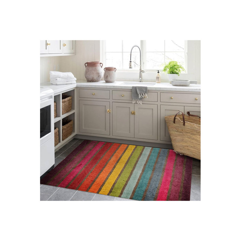 Northern Collection Multicolor Thick Stripes Patterned Woven Base Decorative Rug, Rectangle 3'3" x 4'11" Rug Pad Included