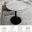 27.6" gold coffee table, mid-century modern style dining table, accommodates 2-4 people, featuring a round light grey textured marble tabletop, suitable for various settings.-280938815