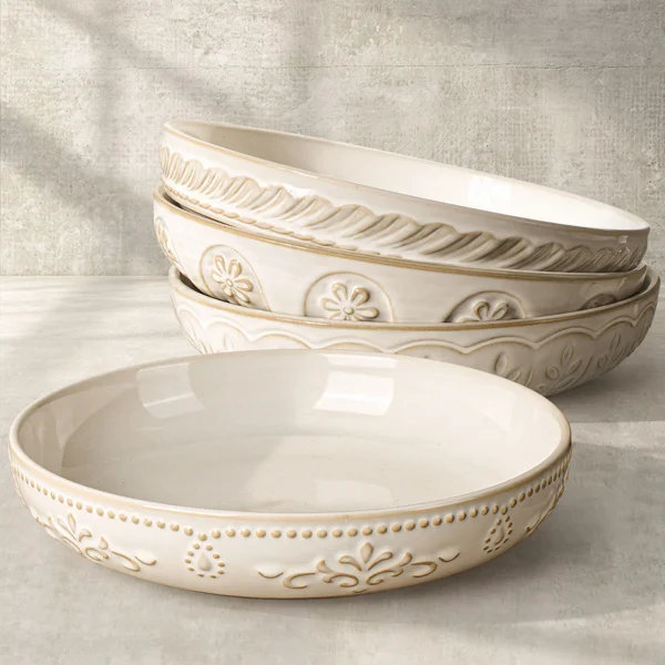 4-Piece 50oz Pasta Bowl Set, Unique Kiln Reactive Glaze Food-Grade Ceramic, Microwave Dishwasher Freezer Safe, Wedding & Holiday Gift（Damask Pattern）