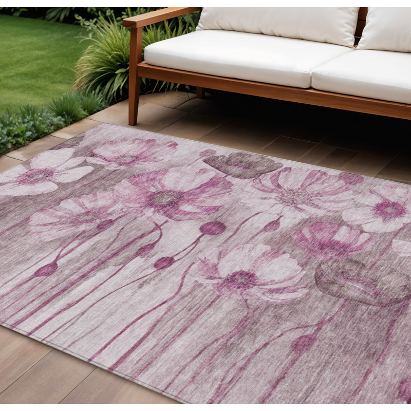 Tapis d'intérieur lavable floral mauve et rose 10 pi x 14 pi prune