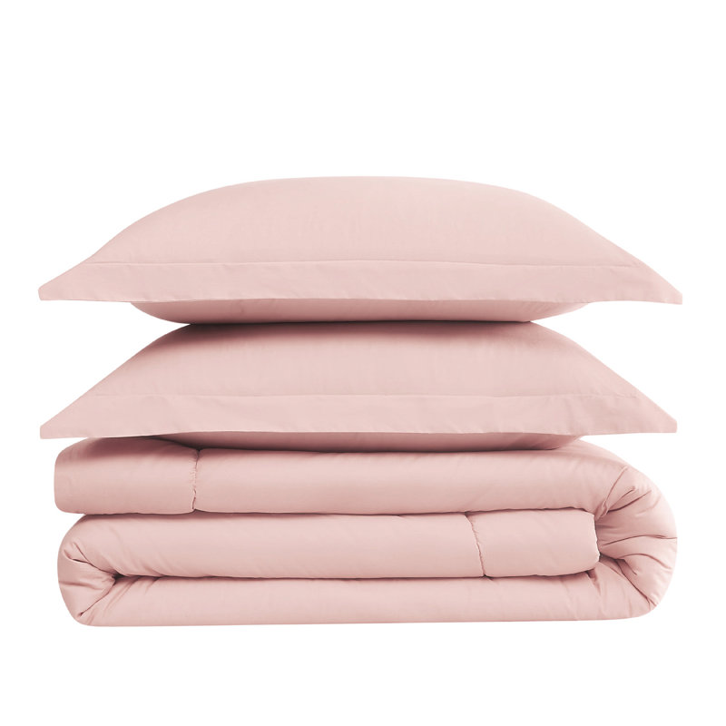 Ensemble d'édredon en percale de coton unie Brooklyn Loom, Très grand + 2 très grandes taies décoratives, Rosé
