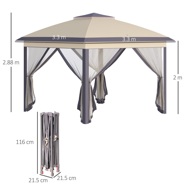 Aaf 3.3m x 3.3m Steel Pop Up Gazebo, Biege, Beige