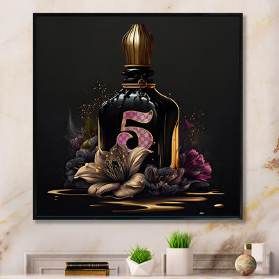 «Chic Perfume Bottle with Pink Roses III», impression sur toile