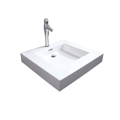 Polished White Handmade Rectangular Dual Mount Bathroom Sink with Overflow