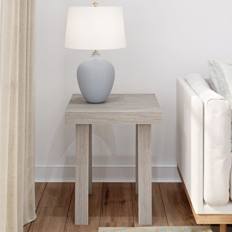 Hendrik Solid Wood End Table, Seashell Wirebrush