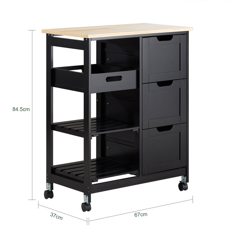 Ryland Kitchen Trolley, Black, Natural