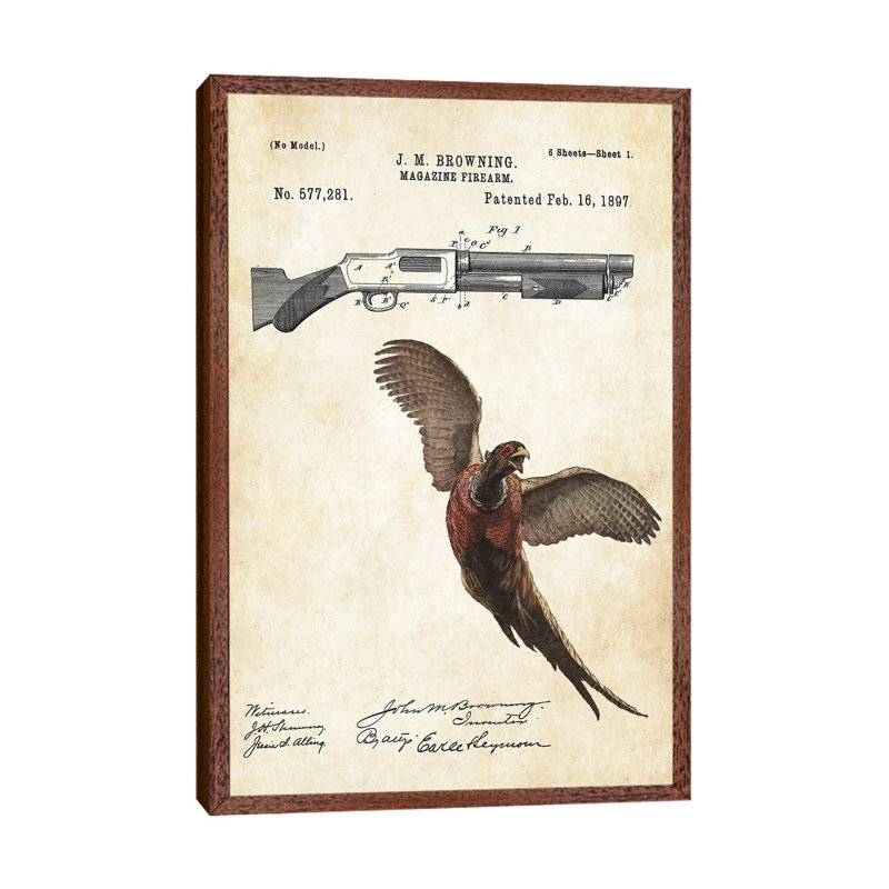 Pheasant Hunting Art by Patent77 - Floater Frame Gallery-Wrapped Canvas Giclée on Canvas, Classic Wood 