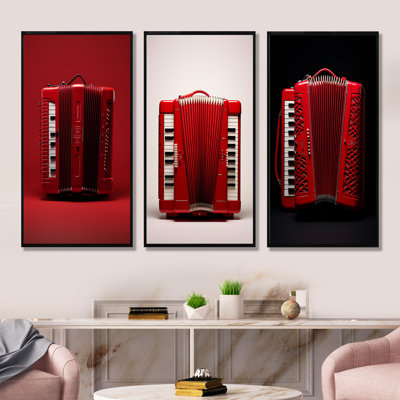 Music Accordions Accord Classic Red - Music Canvas Prints Set Of 3