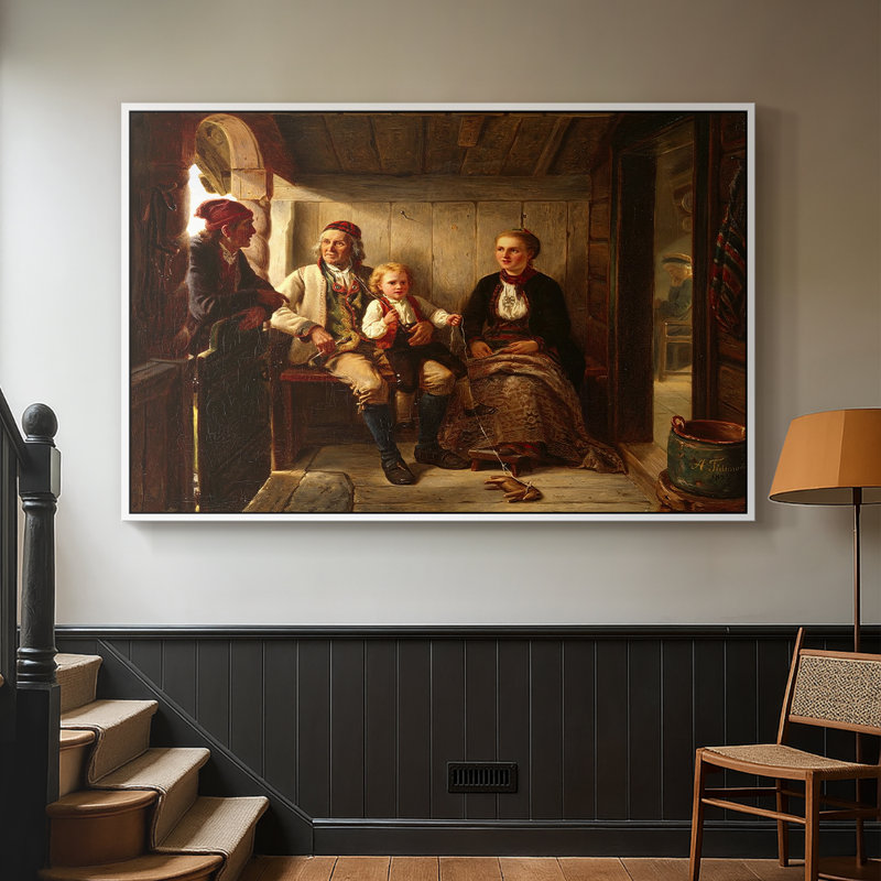«Neighbours» (Naboer), 1855 - Adolph Tidomm, toile tendue avec châssis, 26 x 40, Blanc