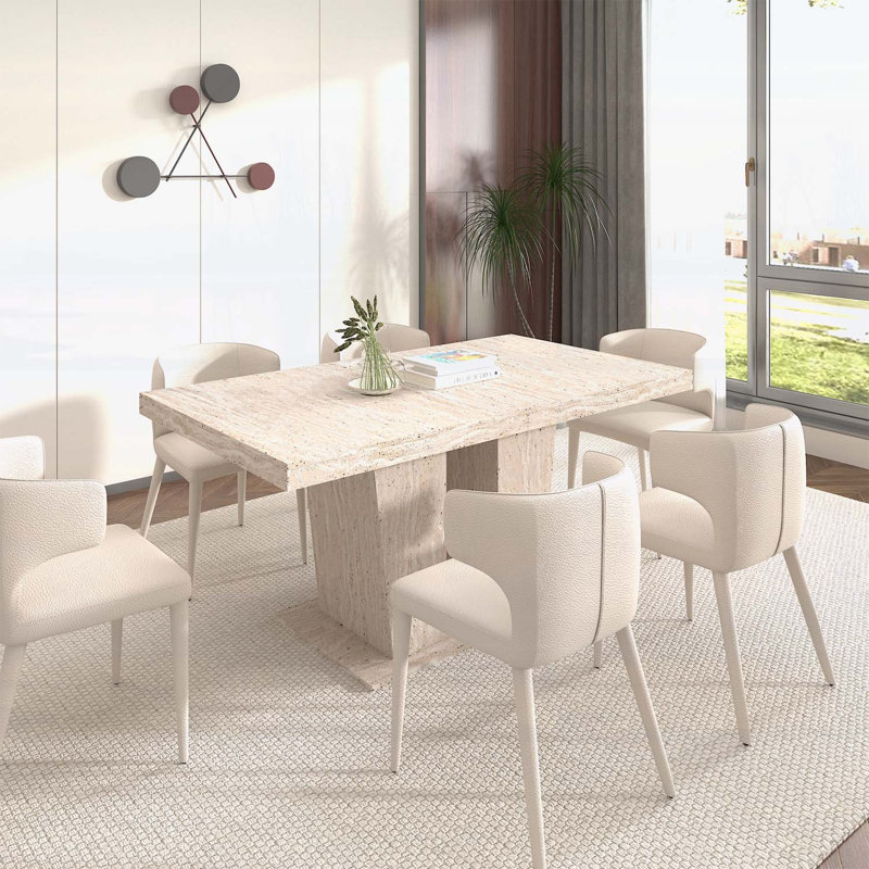 Table de salle à manger rectangulaire extensible, Beige