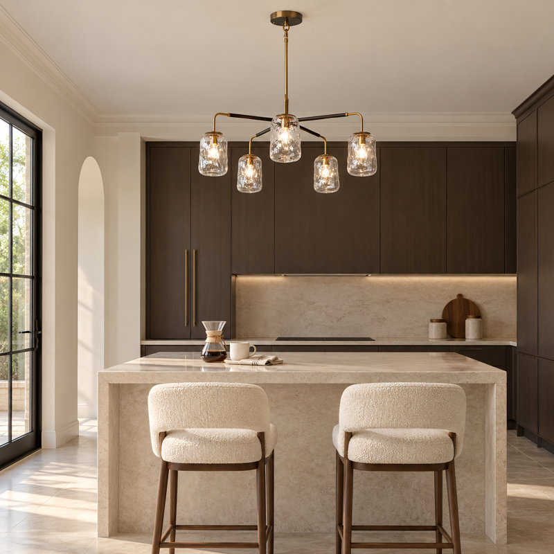 Bergeson 5-Light Dimmable Sputnik Chandelier with Hand-Blown Wavy Glass Shades