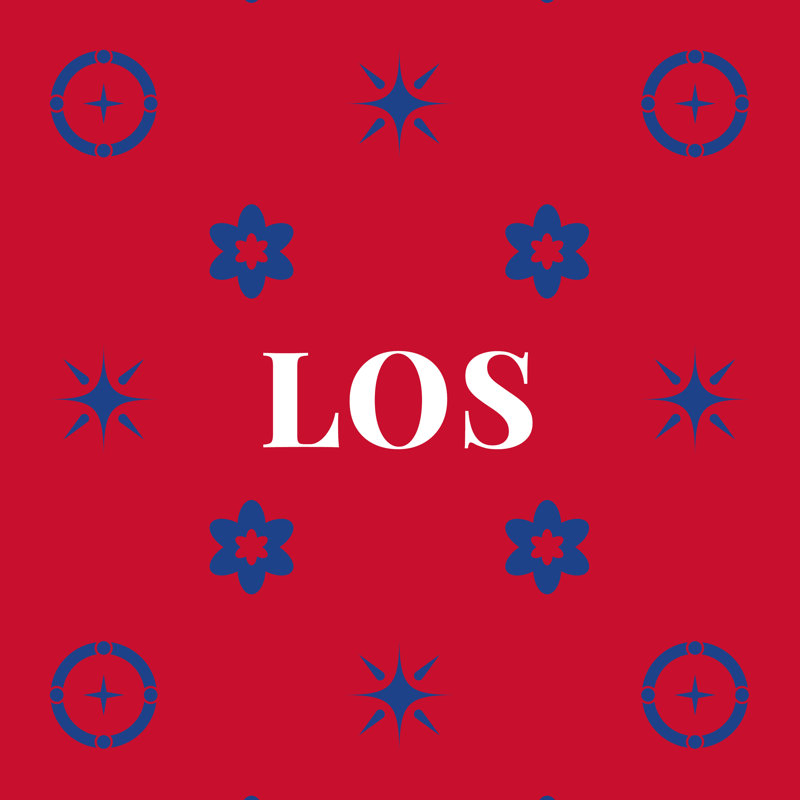 LA - bleu, rouge, blanc, photo, tissé, coussin soufflé et fermé, 17 po x 18 po