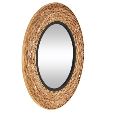 Barbot Seagrass Handmade Brown Wall Mirror with Black Inner Frame