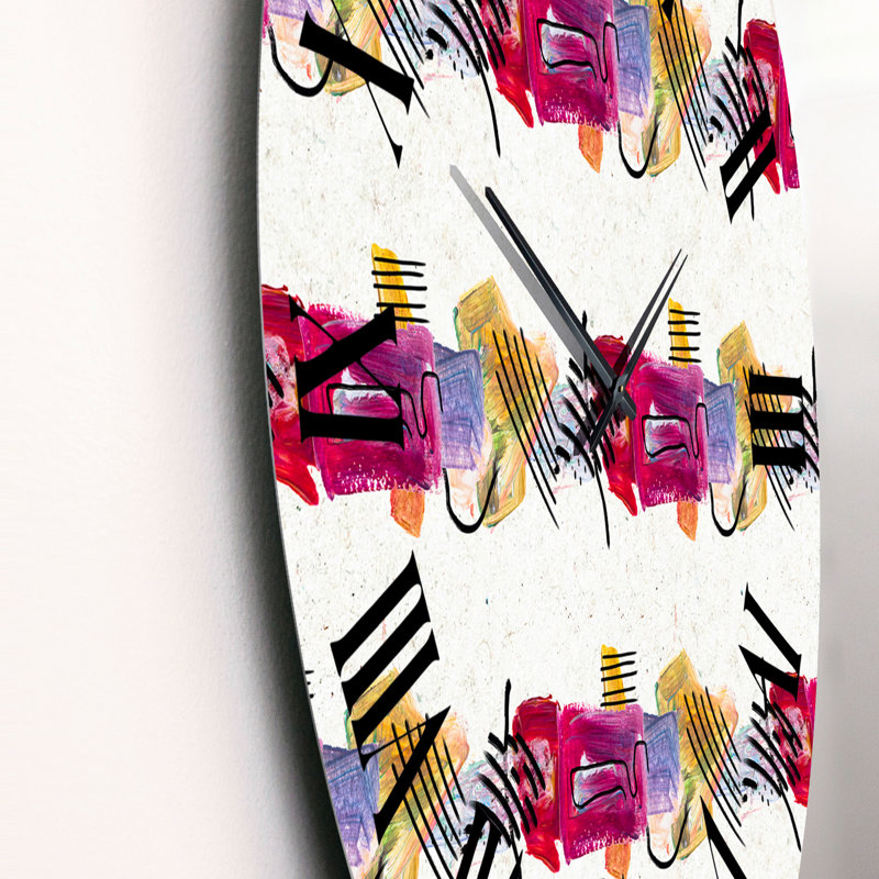 Coups de pinceau rouges et jaunes - horloge murale moderne, Moyen