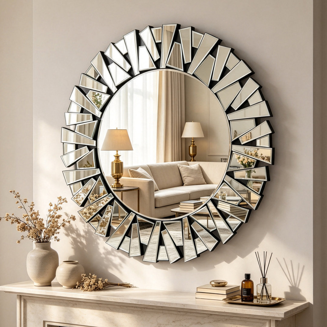 Albana Round Wood Framed Wall Mounted Accent Mirror in Silver