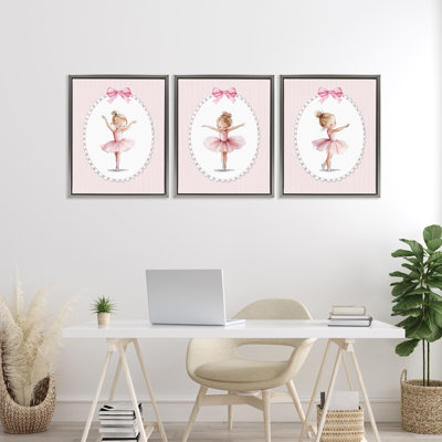 Dancing Ballerinas in Pink 3pc Floating Frame Set, design by Christine Simpson Art