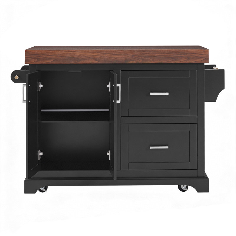 53" Large Kitchen Island With 3.5" Thick Desktop, Black