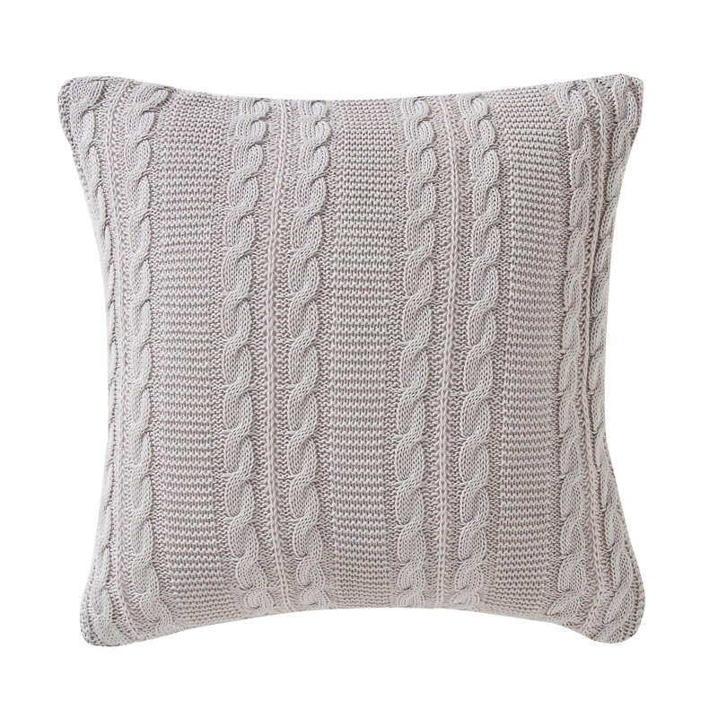 Dublin 18" Square Silver Cotton Cable Knit Throw Pillow
