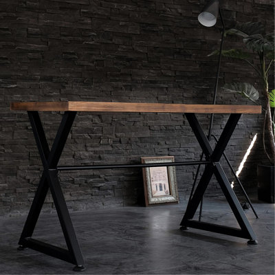 Natural Wood And Metal Contemporary Industrial Hallway Table For Computer Work Or Decor In Living Space, 29" H X 48.39" W 25.5" D, Functionality Finish Legs Desk Functional Setup