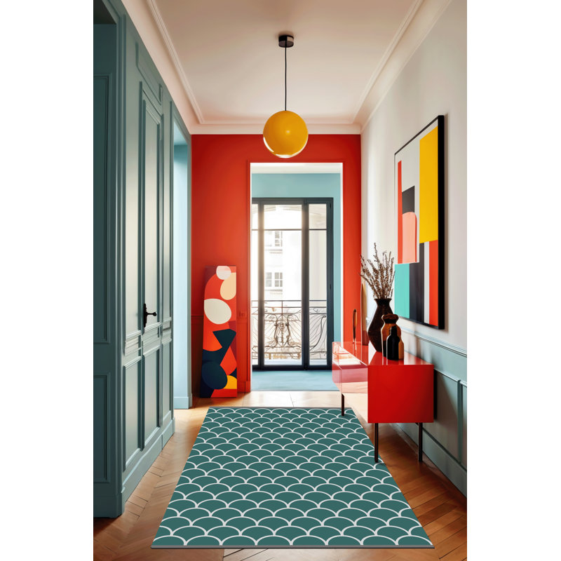 Tapis décoratif moderne à motif géométrique vert, Rectangle 4 pi 11,06 po x 7 pi 6,55 po