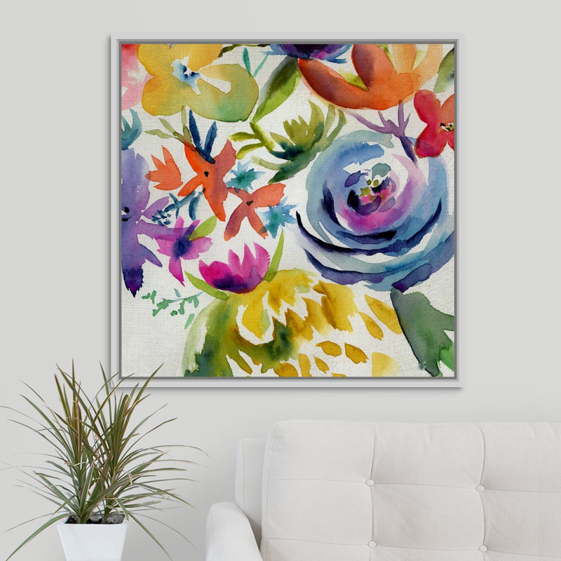 «Summer Spectrum I», peinture sur toile, Cadre flottant blanc, H 31,7 po x l 31,7 po x P 1,75 po