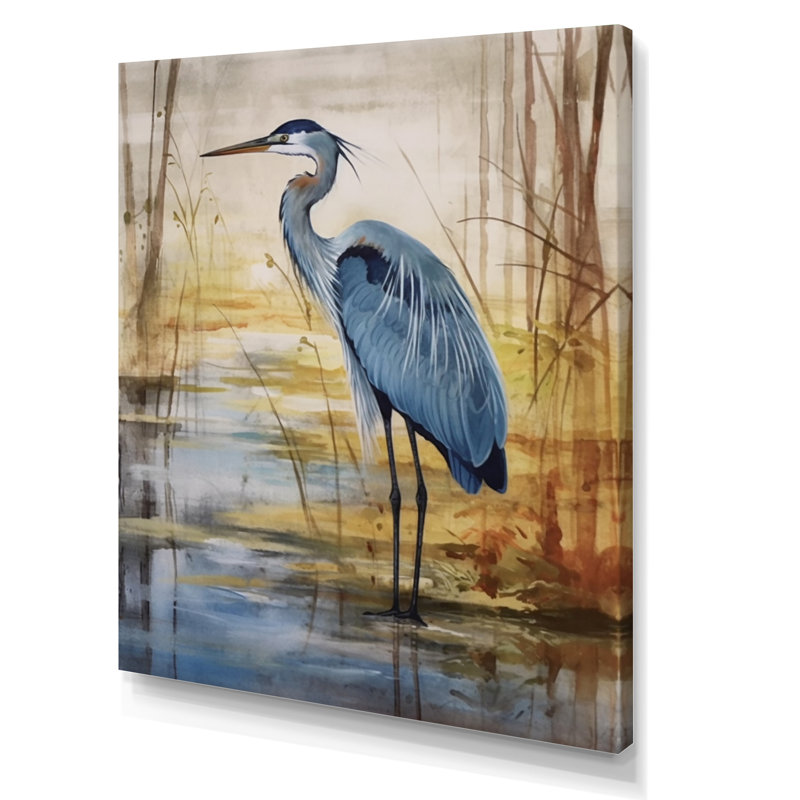 «Blue Heron» par Watersite Watercolor - oiseau, art mural, 32" H x 16" W, Toile tendue