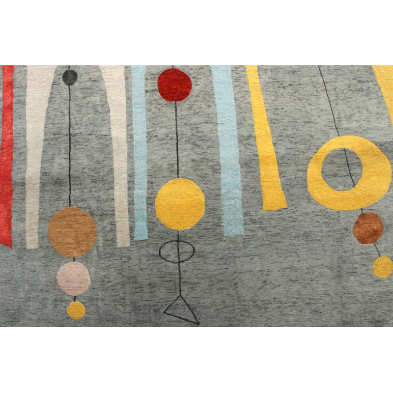 Mid Century Modern Hand Knotted Geometric Area Rug, Rectangle 12' x 16'
