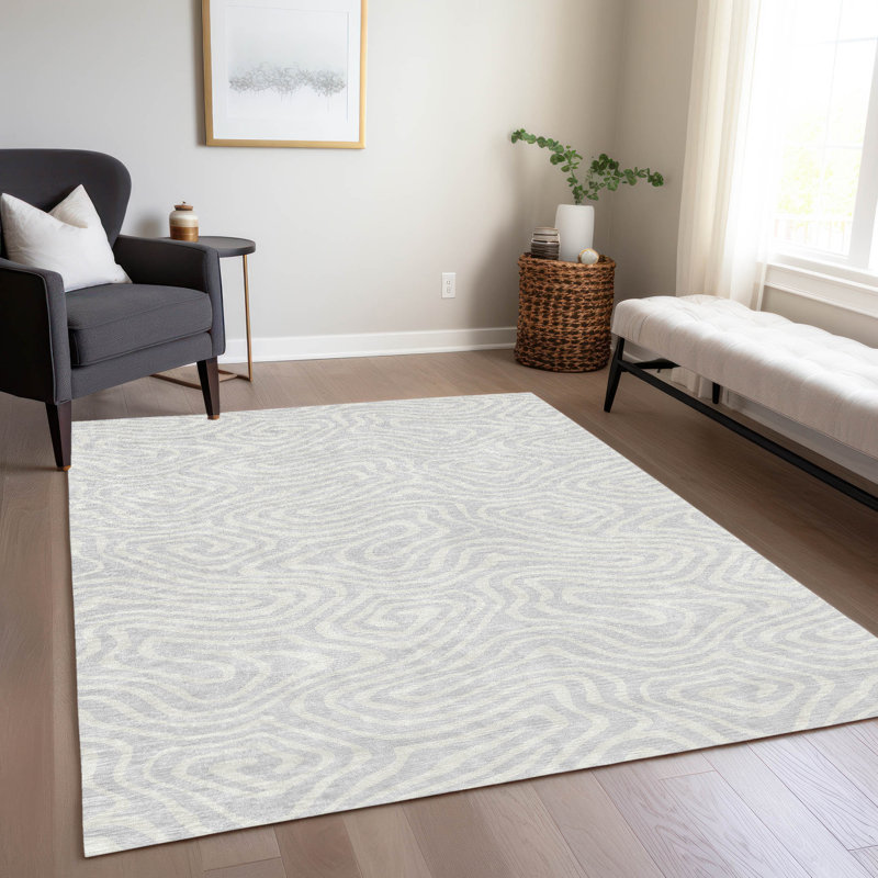 Evalora Silver Washable Indoor-Outdoor Rug - , 5' x 7'6"