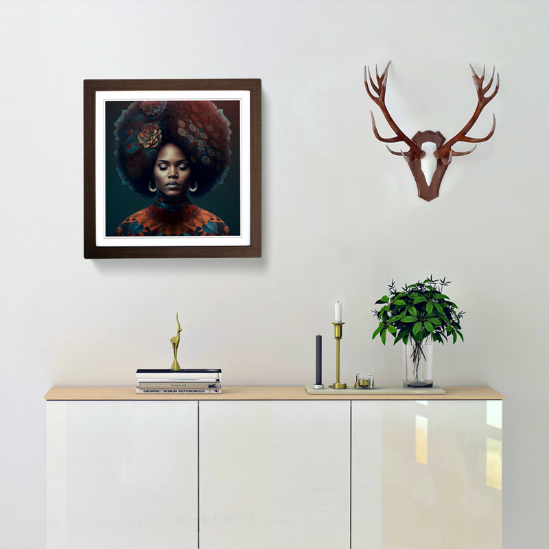 Woman with Affro Ornamental - Framed Print, Walnut Framed