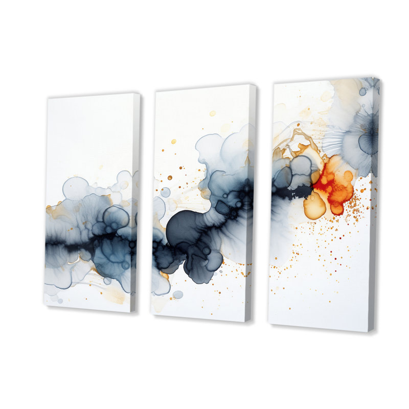«Miracle Abstract Ink Cloud Touch Of Gold II» sur toile, reproduction de 3 pièces, H 28 po x l 36 po x P 1 po