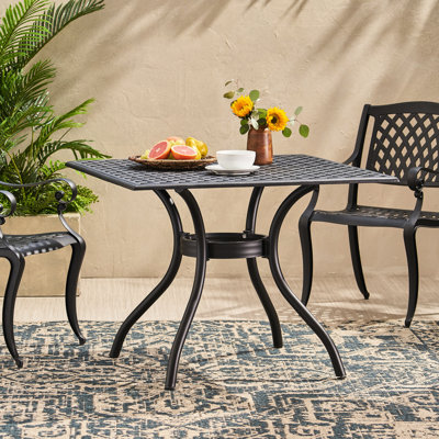 Table légère en aluminium, carrée 39,79, finition sable noir pour l'extérieur