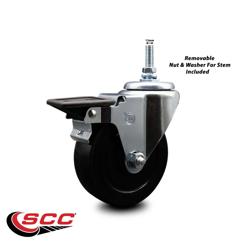 Rubber 10MM Threaded Stem Caster with Brake