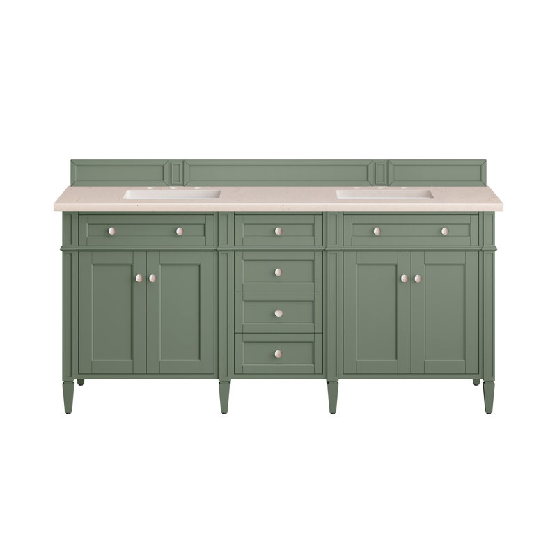 Brittany 72" W Double Vanity, Smokey Celadon, Phantome Eclos, 8" Widespread