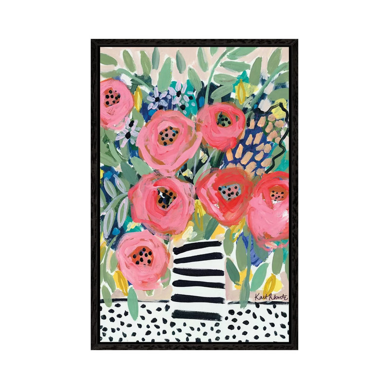 Welcome To The Party by Kait Roberts - Painting on Canvas, 101.6cm H x 66.04cm W x 3.81cm D, Black Framed