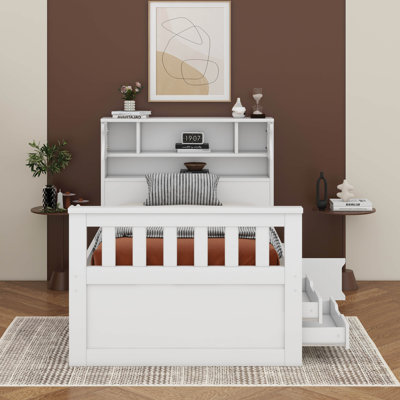 Base de lit plateforme simple avec bibliothèques de rangement et tablettes, tiroirs