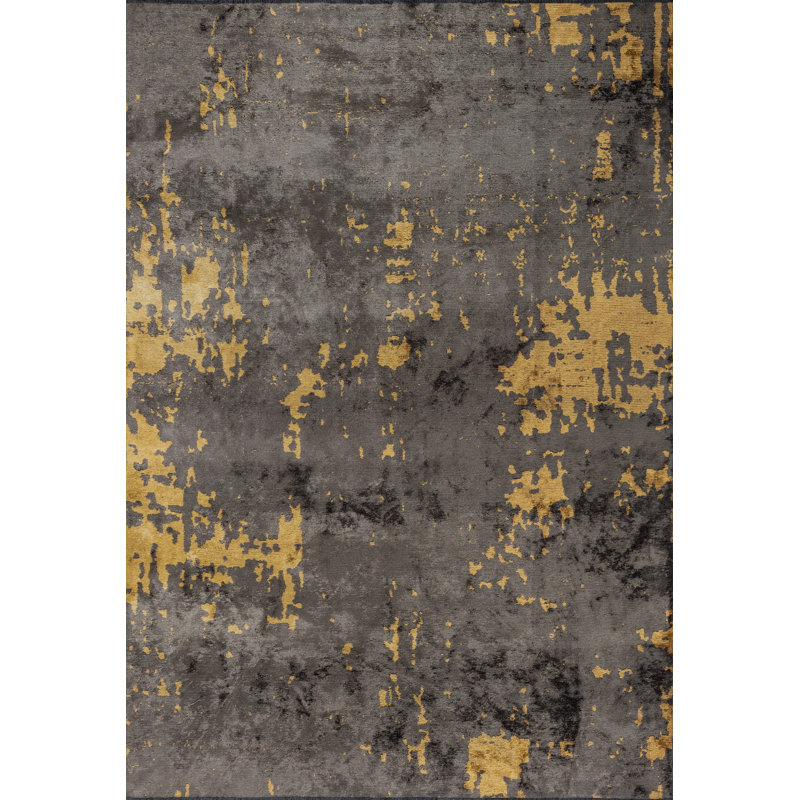 Rapture Gray/Yellow Abstract Luxury Area Rug, Rectangle 7'10" x 9'10"