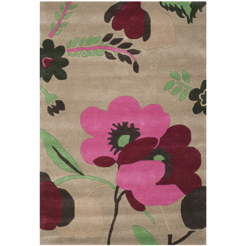 Tapis floral en laine touffeté à la main Mccullough, Rectangle 5 pi x 8 pi