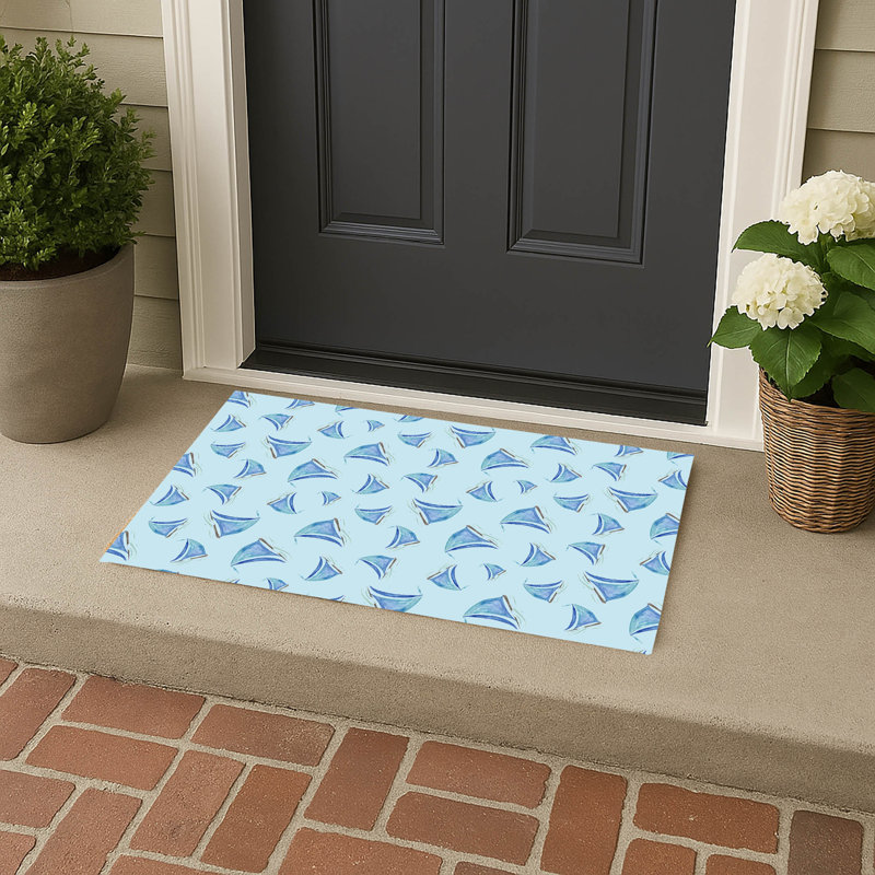 Summer Sailboats Outdoor Doormat, 34'' W x 21'' L, Cloud Blue