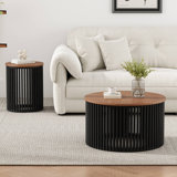 Ensemble de 2 tables basses rondes en bois massif
