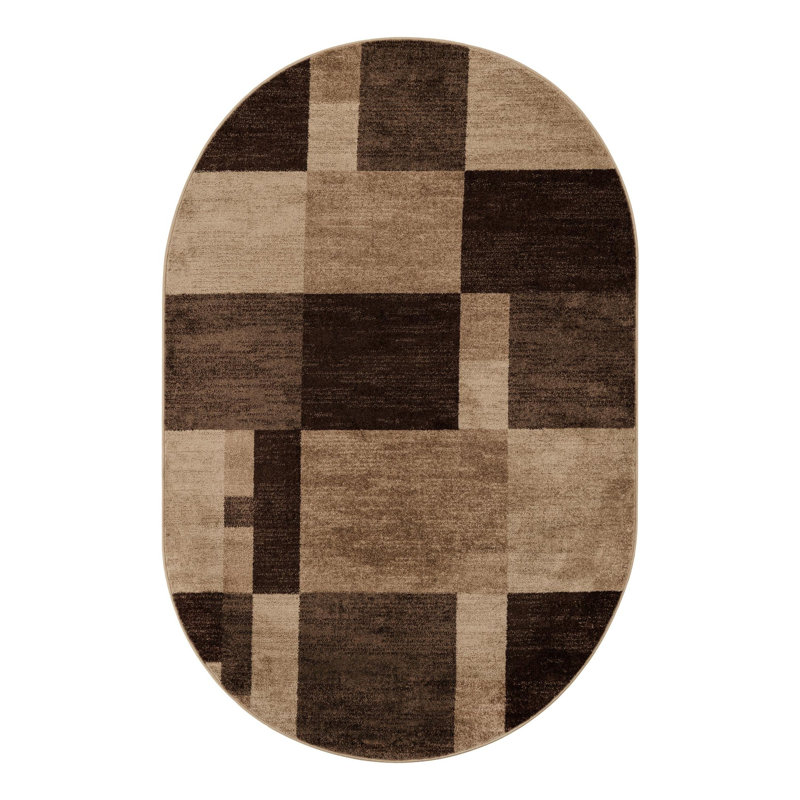Alair Abstract Light Brown Area Rug, Oval 5'3" x 8'