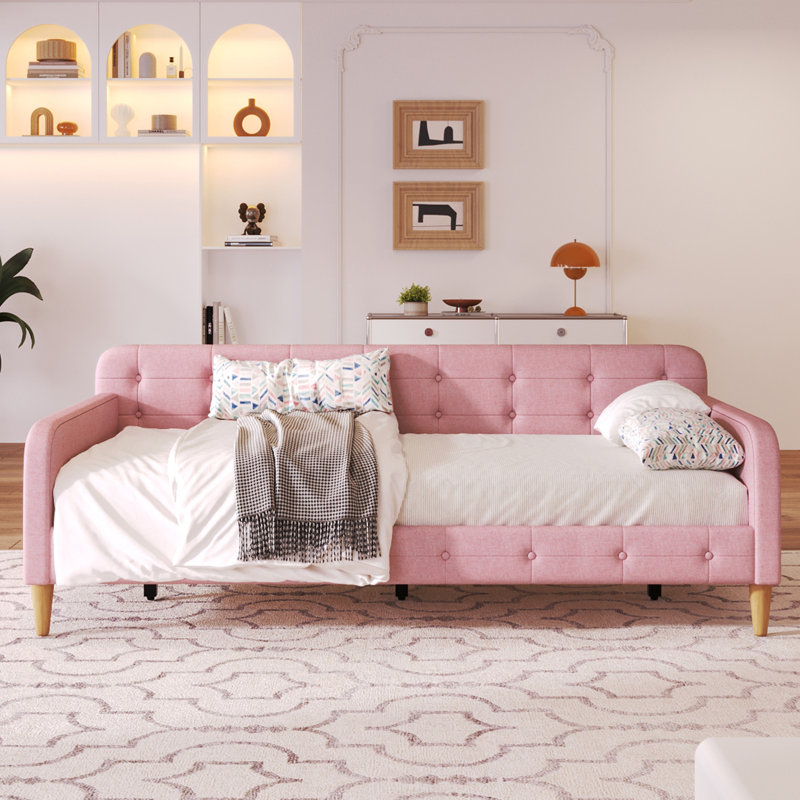 Upholstered Daybed with 4 Support Legs, Twin, Pink