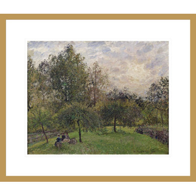 Pommiers et peupliers au soleil couchant par Camille Pissarro, impression giclée encadrée