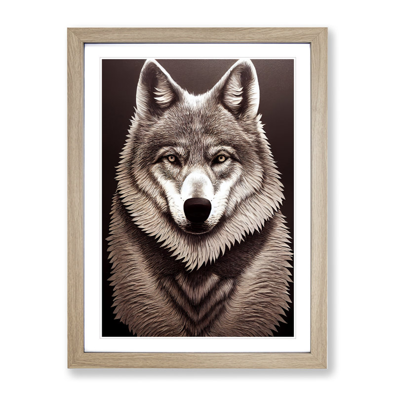 Amazing Wolf - Wall Art, 66cm H x 48cm W, Oak Framed Paper, White